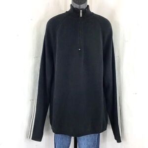 Eddie Bauer Mens Sweater Cotton Black 1/4 Zip Striped Sleeve Sz XL - Tall